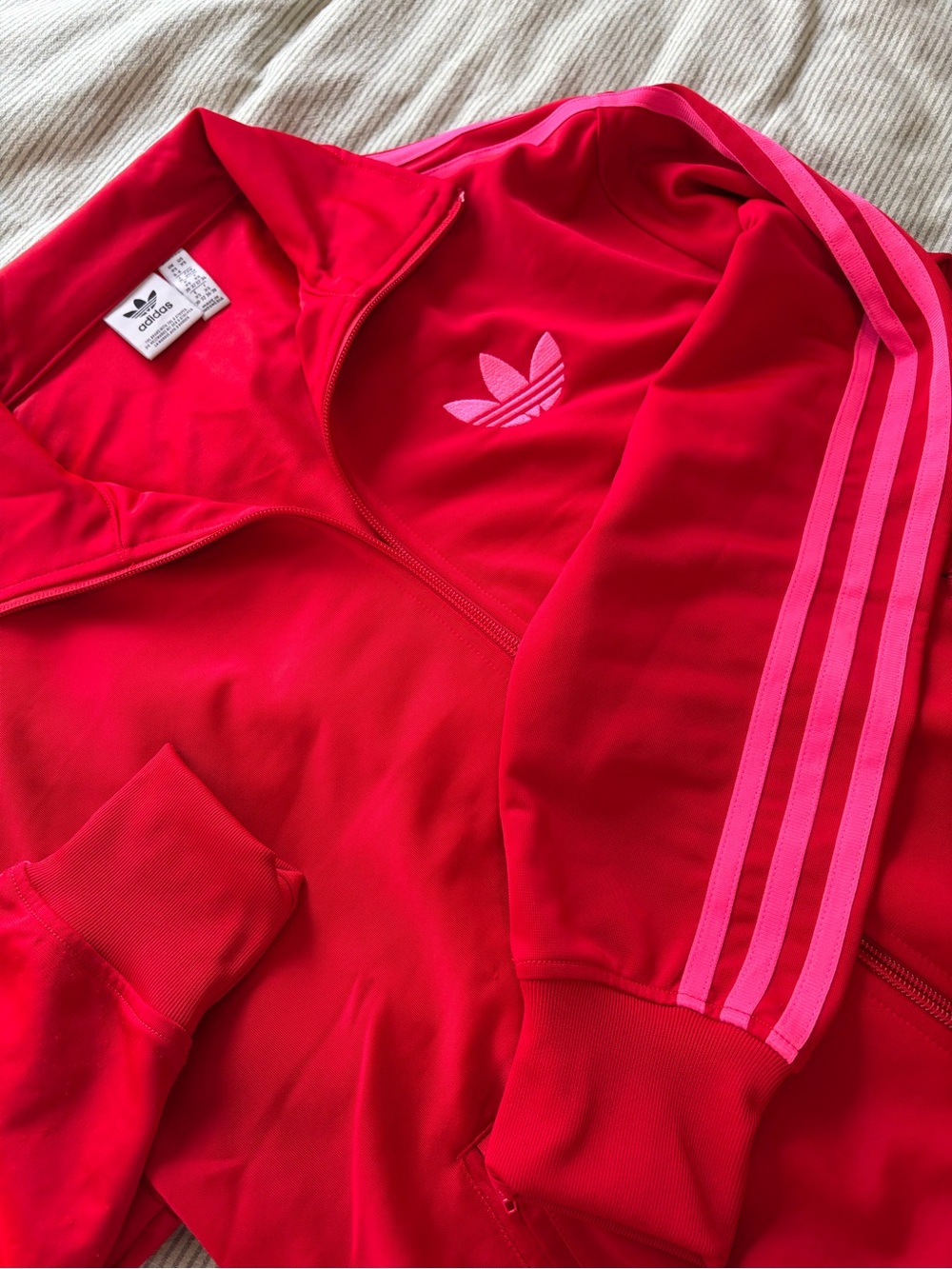 adidas Red Jacket with Pink Stripe Detailing